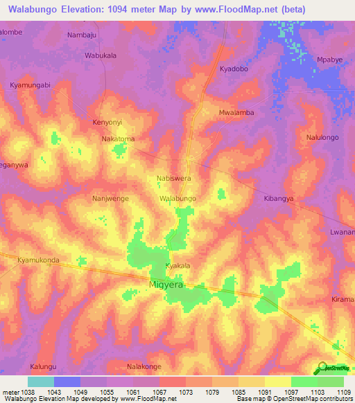 Walabungo,Uganda Elevation Map