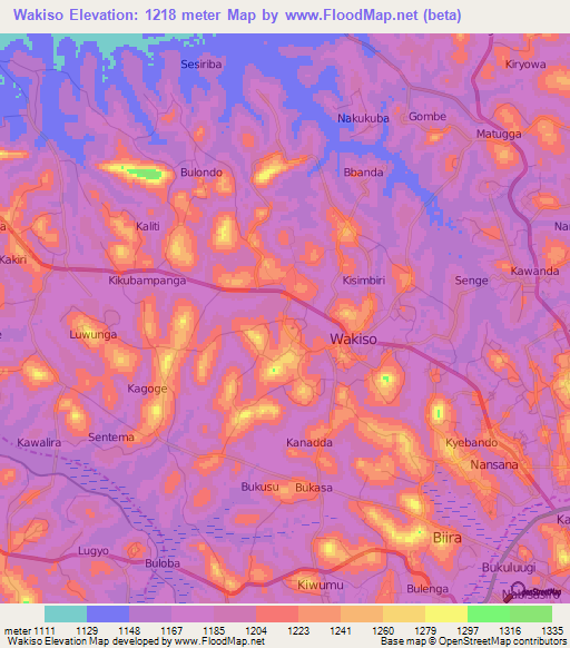 Wakiso,Uganda Elevation Map