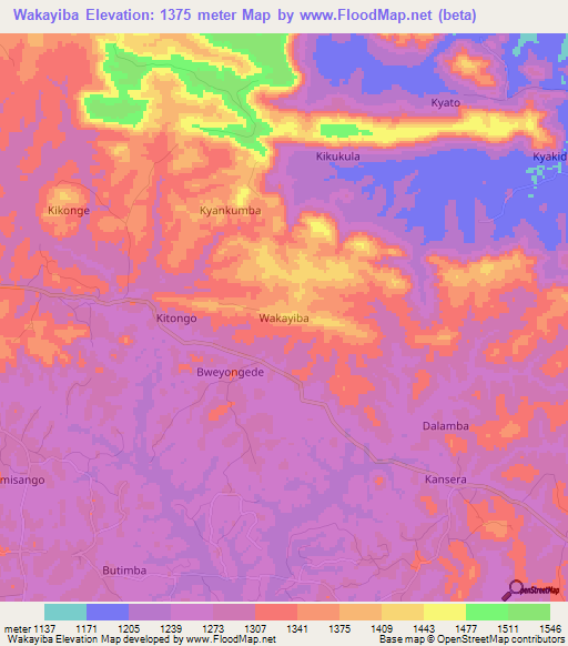 Wakayiba,Uganda Elevation Map