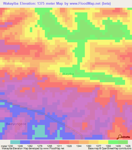 Wakayiba,Uganda Elevation Map