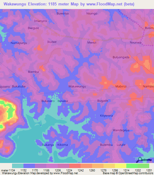 Wakawungu,Uganda Elevation Map