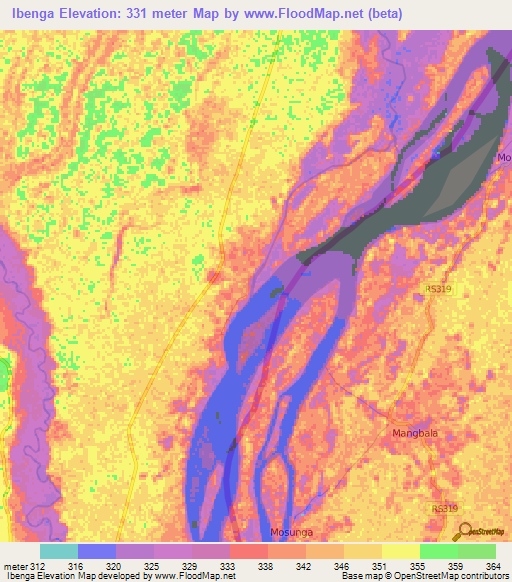Ibenga,Congo (Brazzaville) Elevation Map