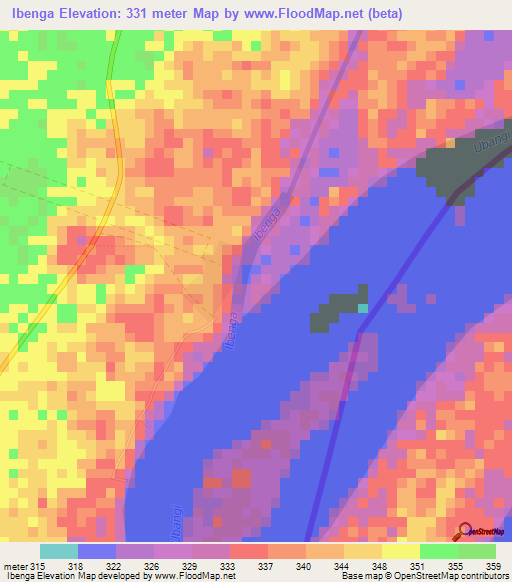 Ibenga,Congo (Brazzaville) Elevation Map