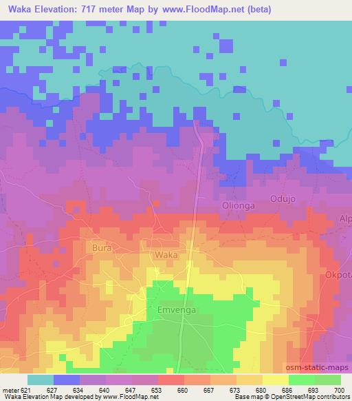 Waka,Uganda Elevation Map