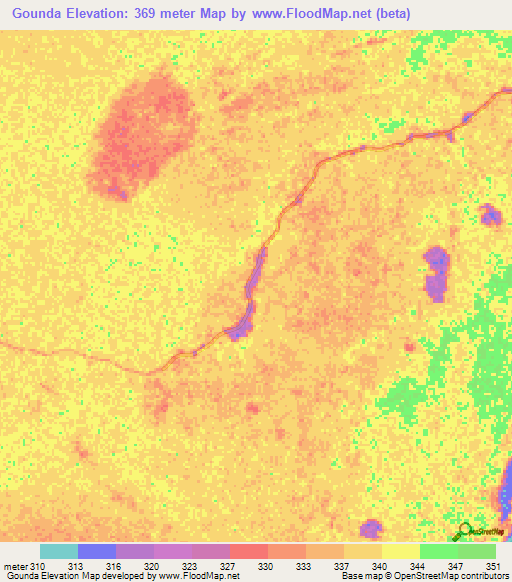 Gounda,Congo (Brazzaville) Elevation Map