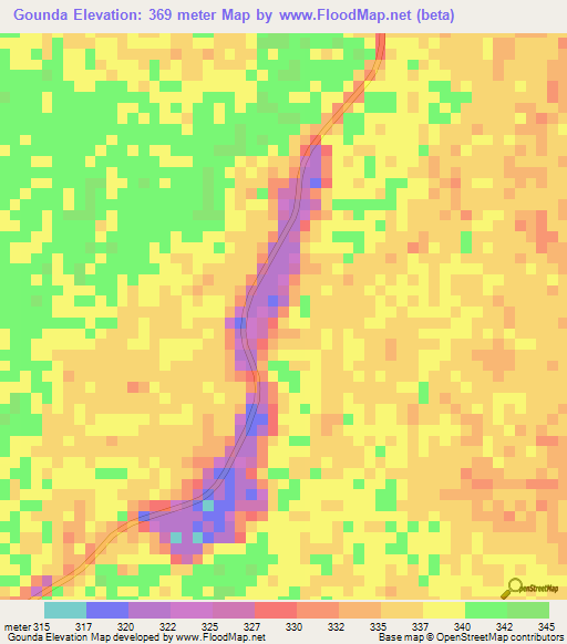 Gounda,Congo (Brazzaville) Elevation Map