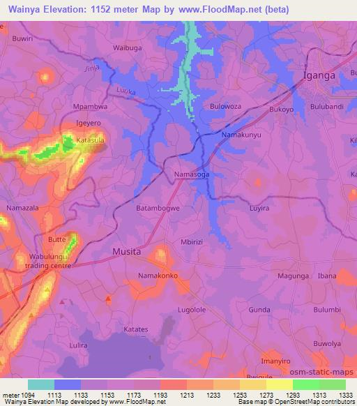 Wainya,Uganda Elevation Map