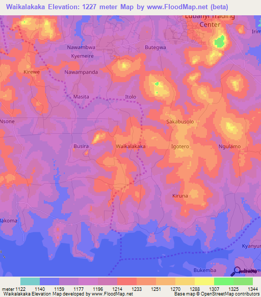 Waikalakaka,Uganda Elevation Map