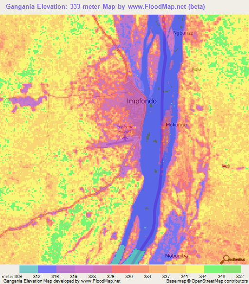 Gangania,Congo (Brazzaville) Elevation Map