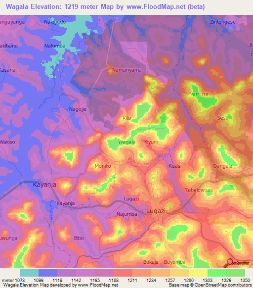 Wagala,Uganda Elevation Map
