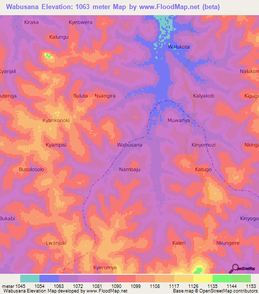 Wabusana,Uganda Elevation Map