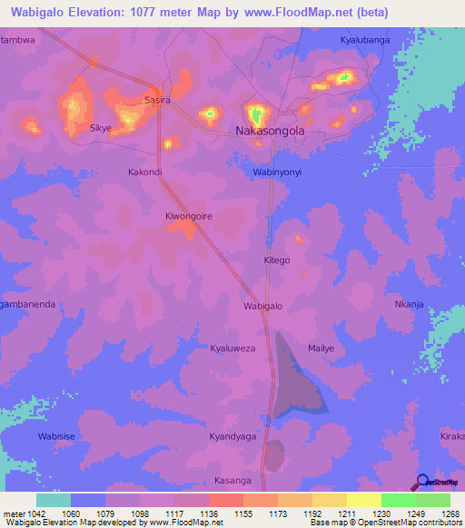 Wabigalo,Uganda Elevation Map