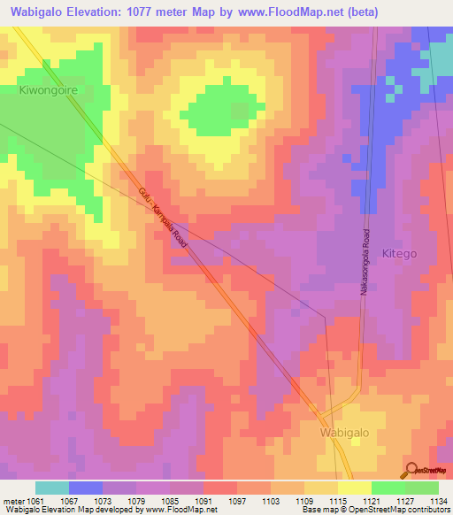 Wabigalo,Uganda Elevation Map