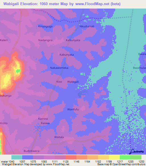Wabigali,Uganda Elevation Map
