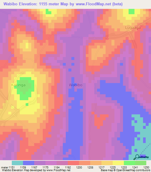 Wabibo,Uganda Elevation Map