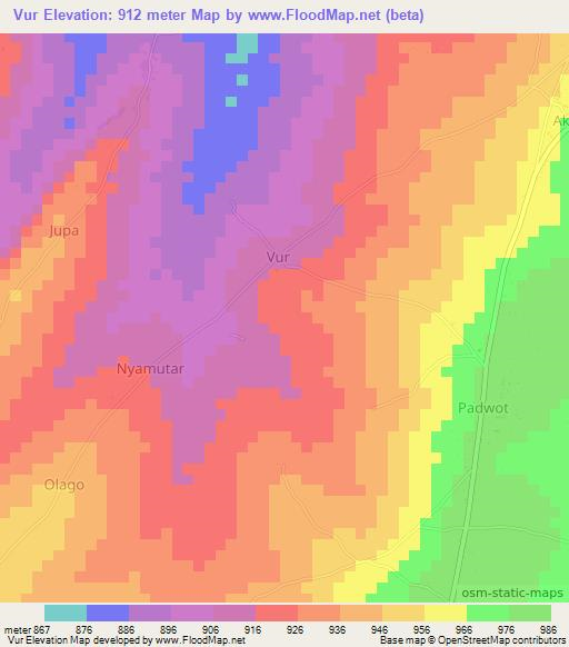 Vur,Uganda Elevation Map