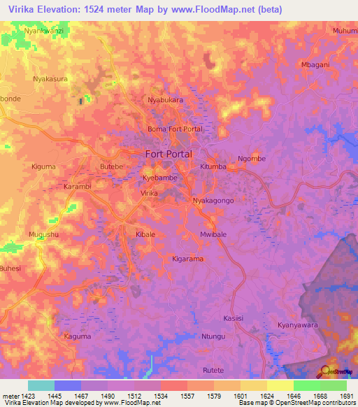 Virika,Uganda Elevation Map