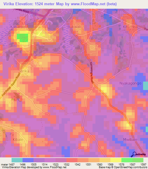 Virika,Uganda Elevation Map