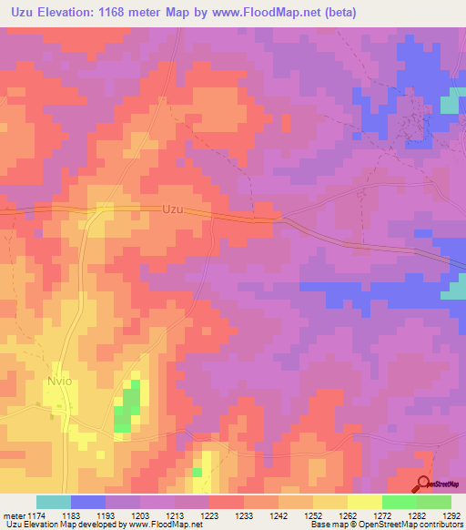 Uzu,Uganda Elevation Map