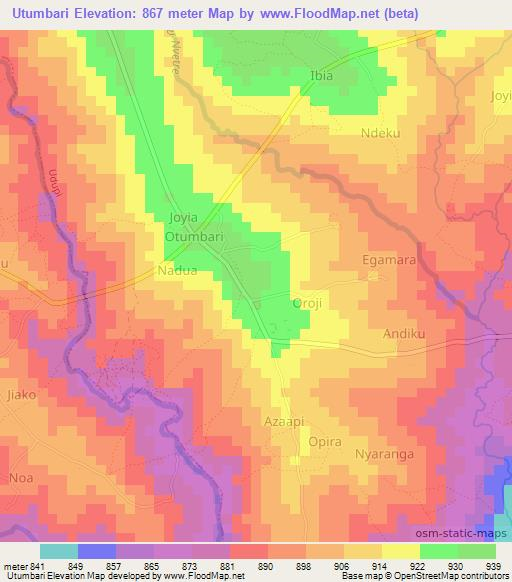 Utumbari,Uganda Elevation Map