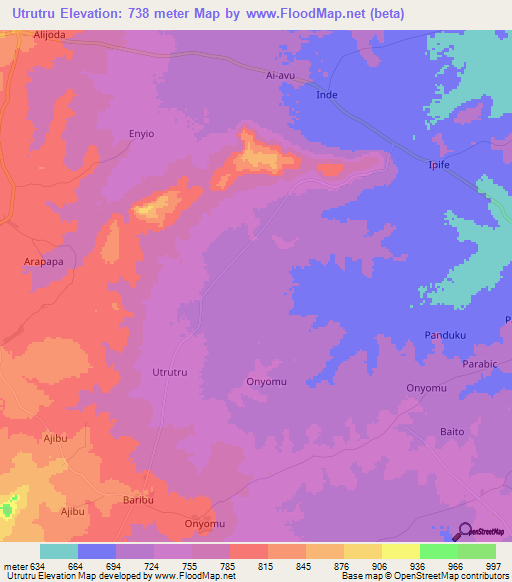 Utrutru,Uganda Elevation Map