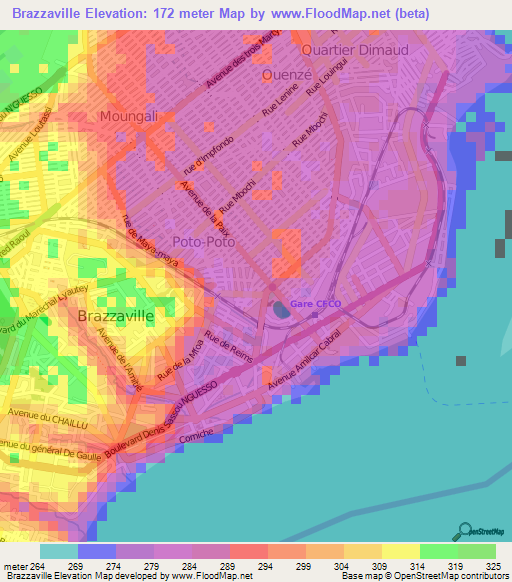 Brazzaville,Congo (Brazzaville) Elevation Map