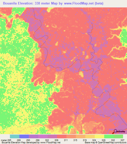 Bouanila,Congo (Brazzaville) Elevation Map