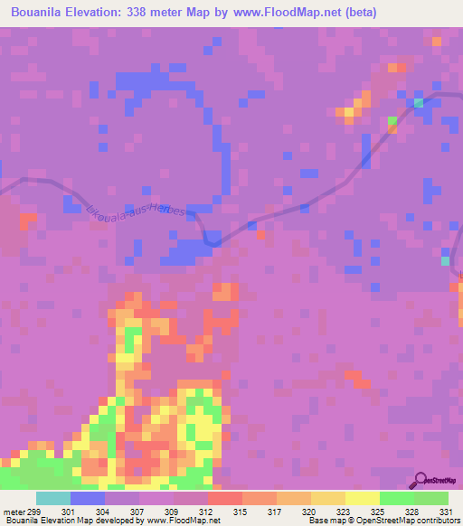 Bouanila,Congo (Brazzaville) Elevation Map