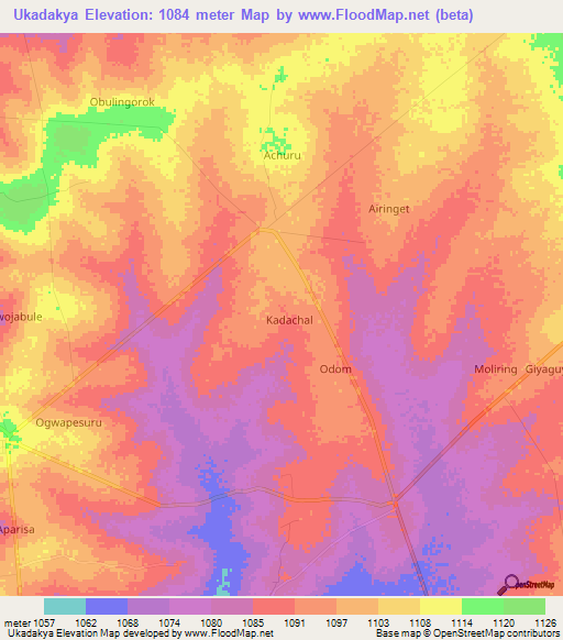 Ukadakya,Uganda Elevation Map