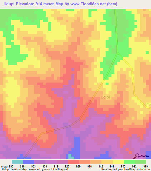 Udupi,Uganda Elevation Map