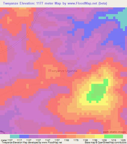 Tweyanze,Uganda Elevation Map