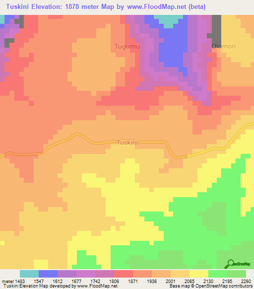Tuskini,Uganda Elevation Map