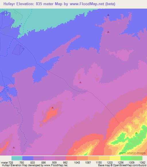 Hufayr,Syria Elevation Map