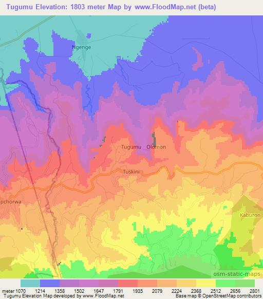 Tugumu,Uganda Elevation Map