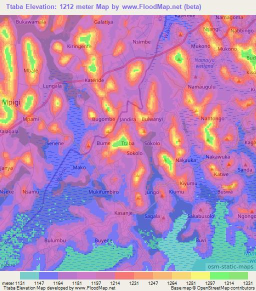 Ttaba,Uganda Elevation Map