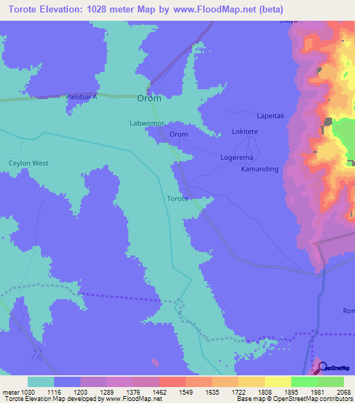 Torote,Uganda Elevation Map