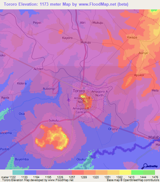 Tororo,Uganda Elevation Map