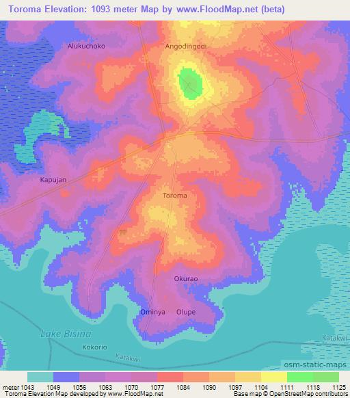 Toroma,Uganda Elevation Map