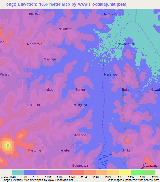 Tongo,Uganda Elevation Map