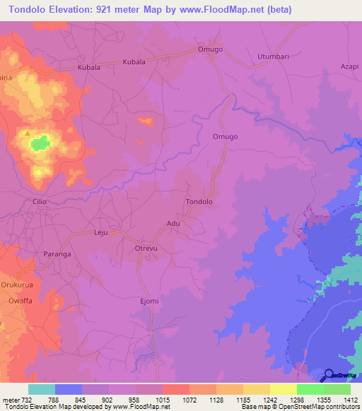 Tondolo,Uganda Elevation Map