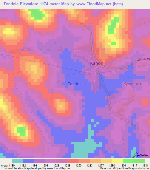 Tondola,Uganda Elevation Map