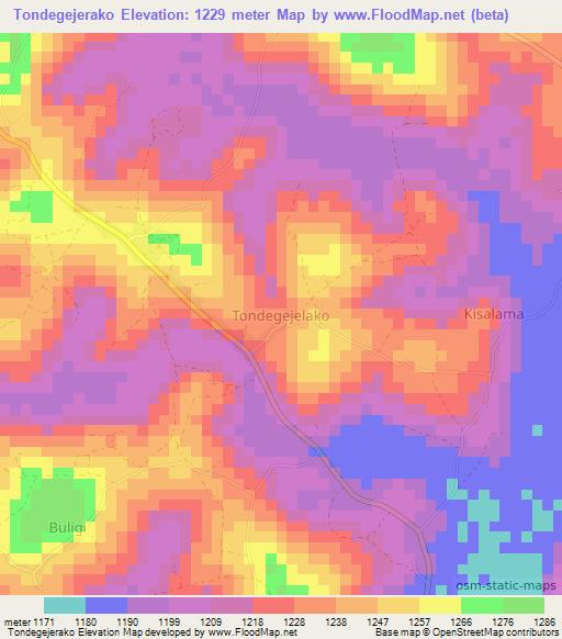Tondegejerako,Uganda Elevation Map