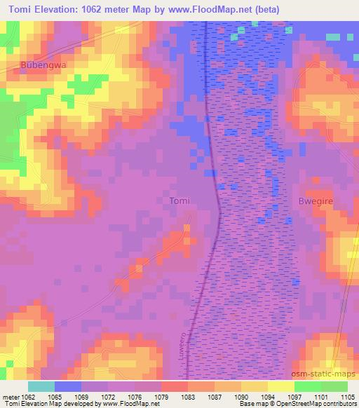 Tomi,Uganda Elevation Map