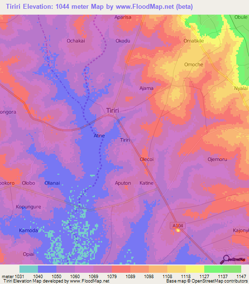 Tiriri,Uganda Elevation Map