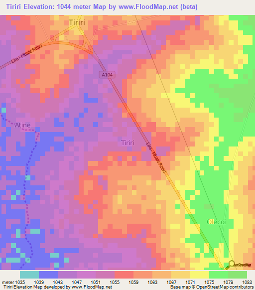 Tiriri,Uganda Elevation Map