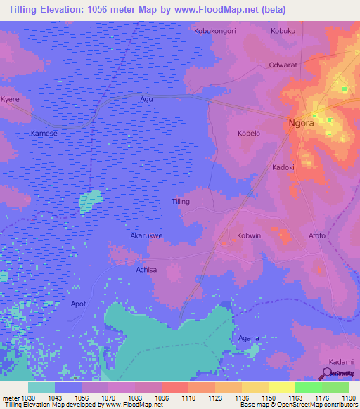Tilling,Uganda Elevation Map