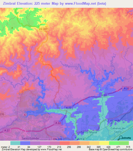 Zimbral,Portugal Elevation Map