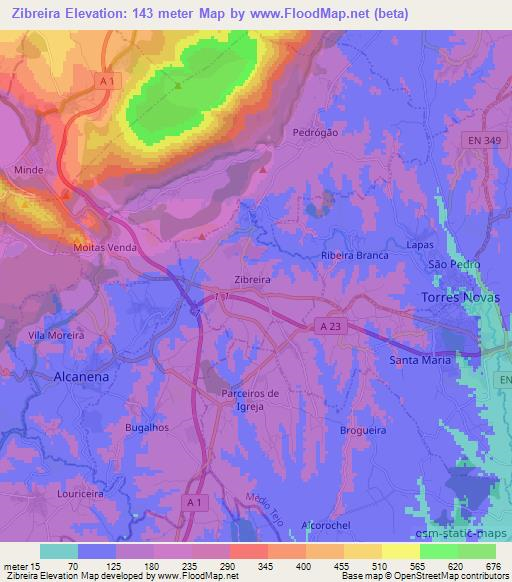 Zibreira,Portugal Elevation Map