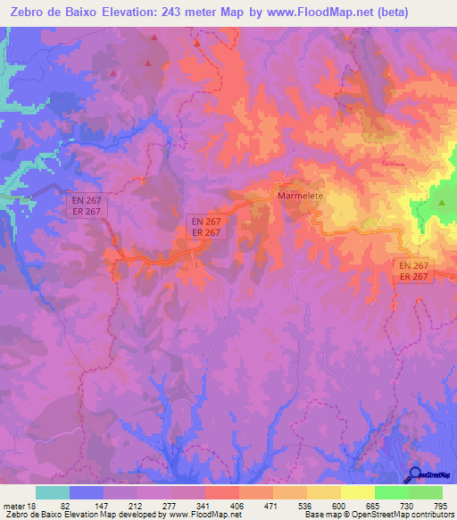 Zebro de Baixo,Portugal Elevation Map