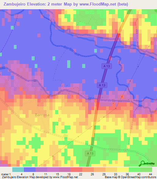 Zambujeiro,Portugal Elevation Map